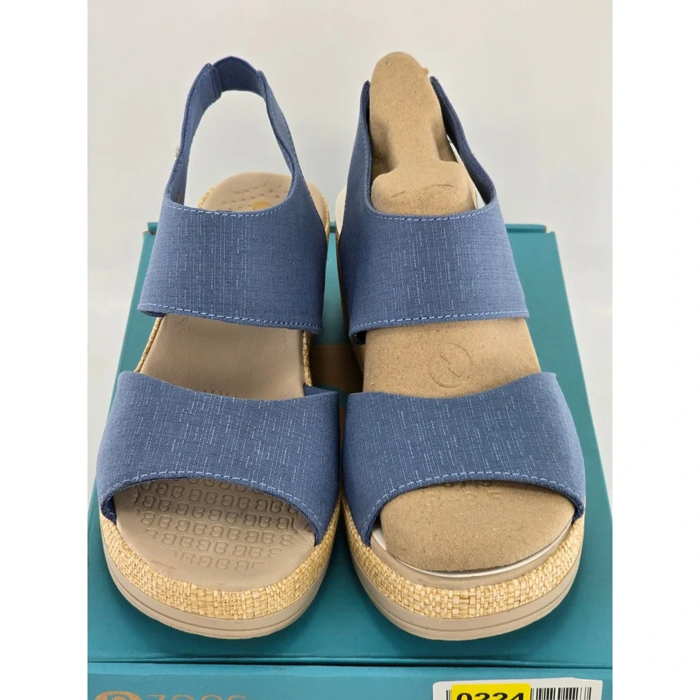 Bzees Reveal Wedge Sandals Womens 8.5W Blue Stretch Espadrille - NEW